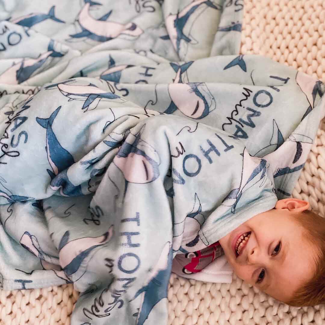 Smiling Sharks Personalized Toddler Blanket - Image 3