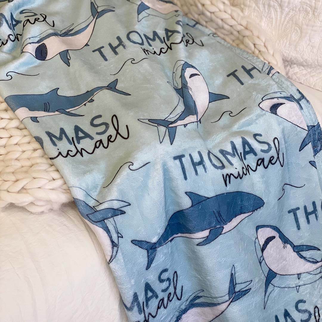 Smiling Sharks Personalized Toddler Blanket - Image 6