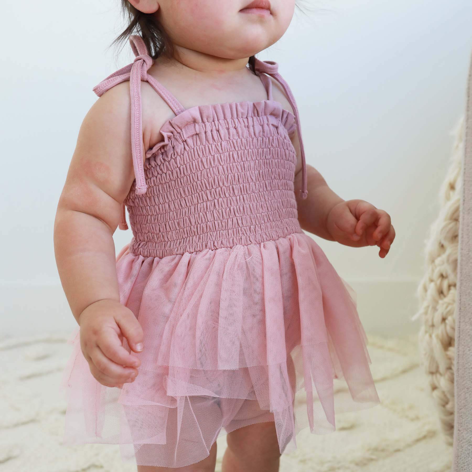 Smocked Tutu Bodysuit | Mauve - Image 10