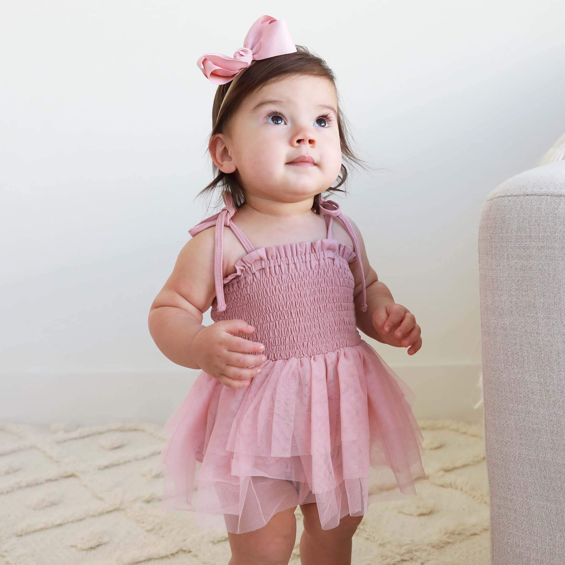 Smocked Tutu Bodysuit | Mauve - Image 11