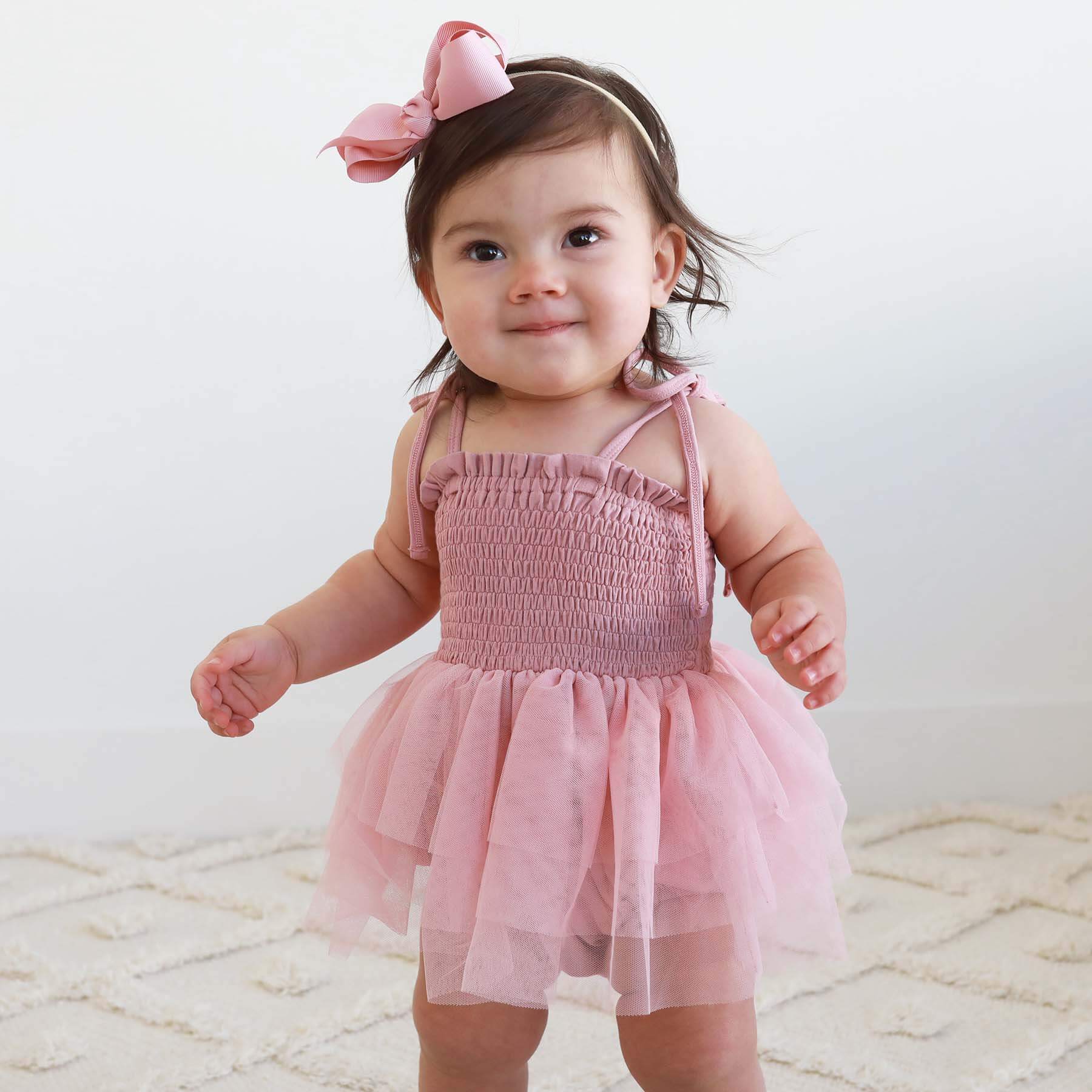 Smocked Tutu Bodysuit | Mauve - Image 5