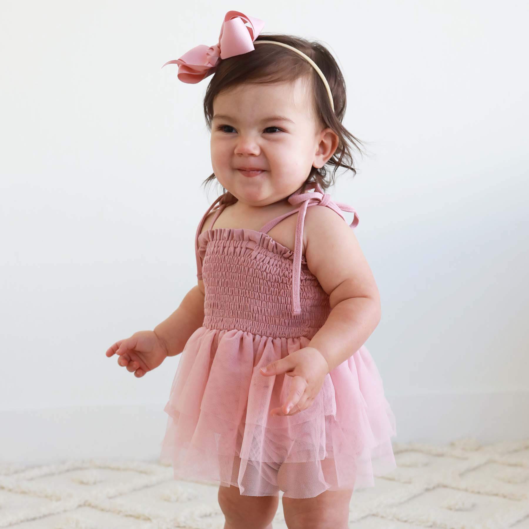 Smocked Tutu Bodysuit | Mauve - Image 6