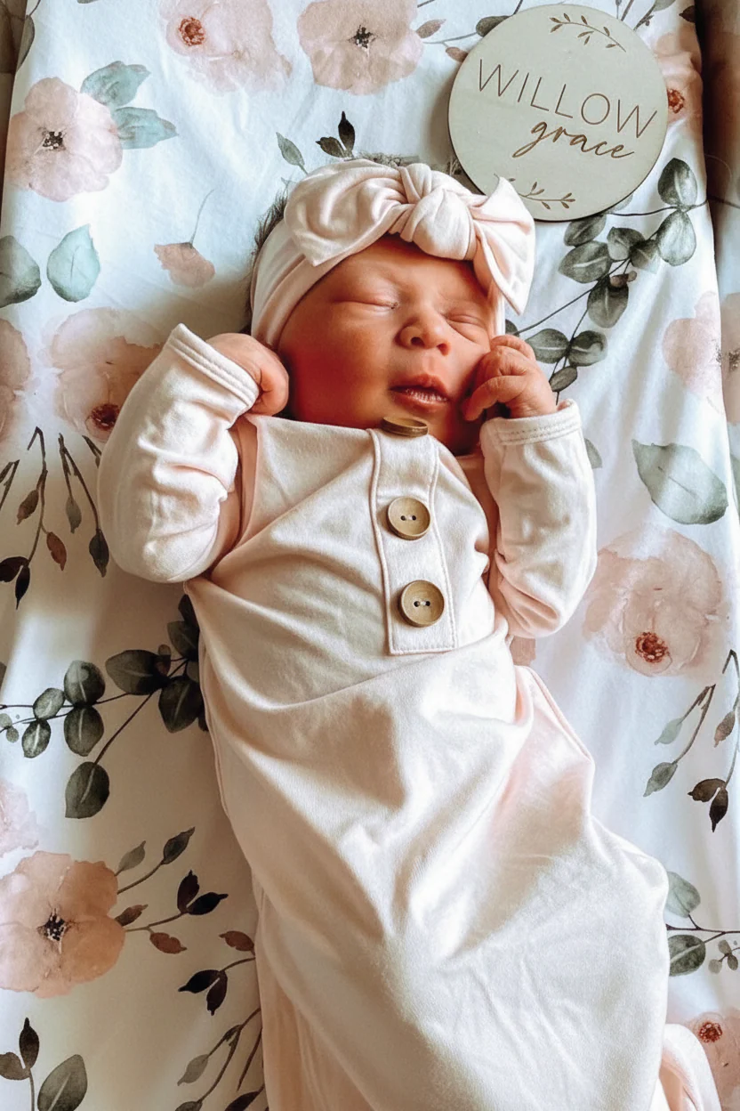 Solid Blush Bamboo Baby Knot Gown & Hat - Image 10