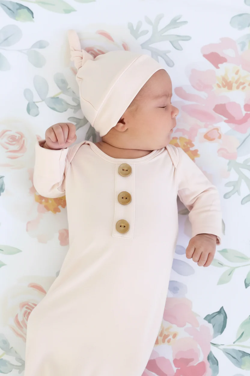 Solid Blush Bamboo Baby Knot Gown & Hat - Image 8