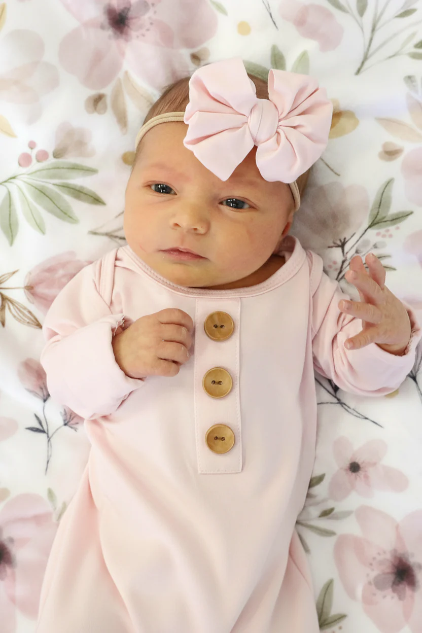 Solid Blush Bamboo Baby Knot Gown & Hat - Image 9