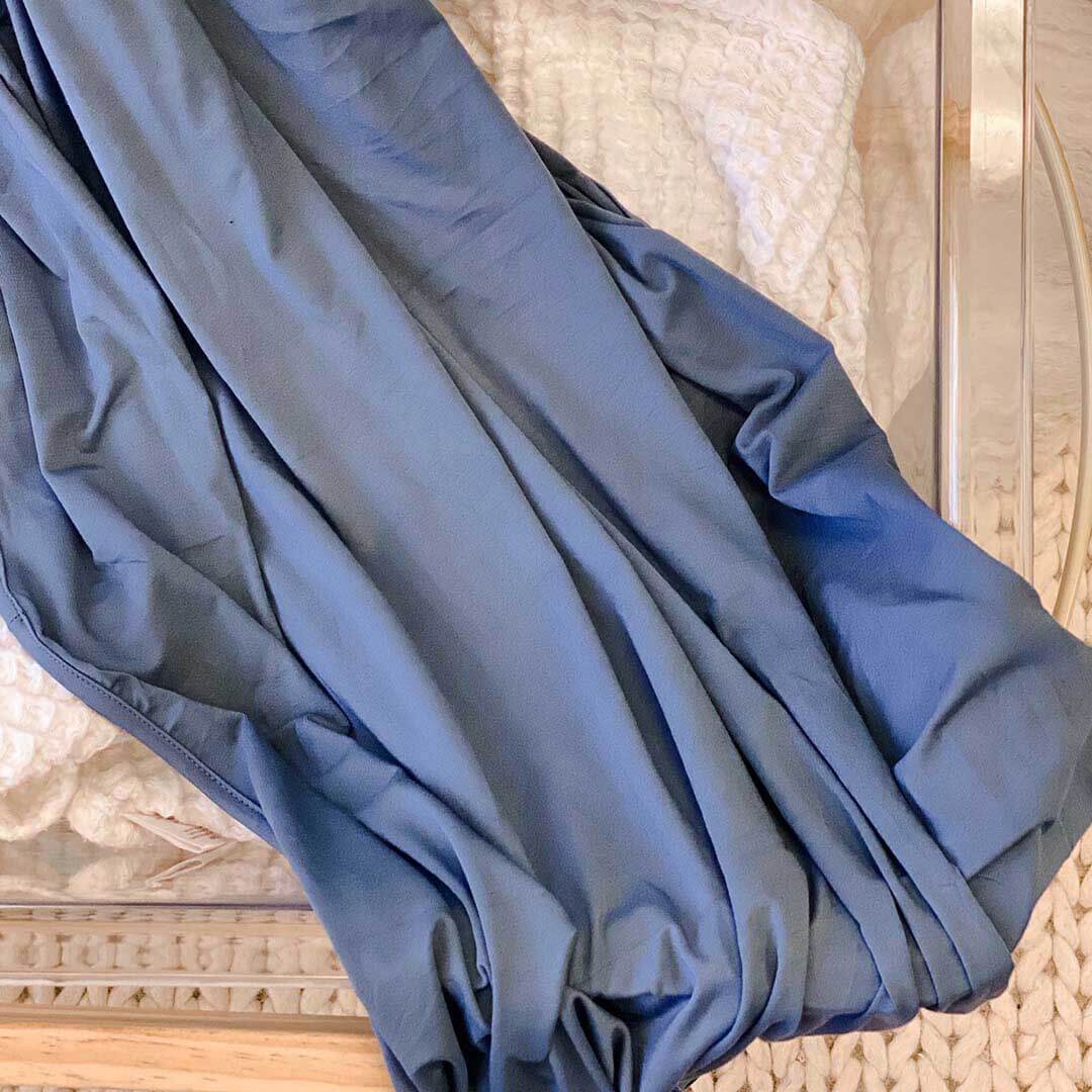 Solid Dusty Blue Bamboo Knit Swaddle Blanket - Image 3