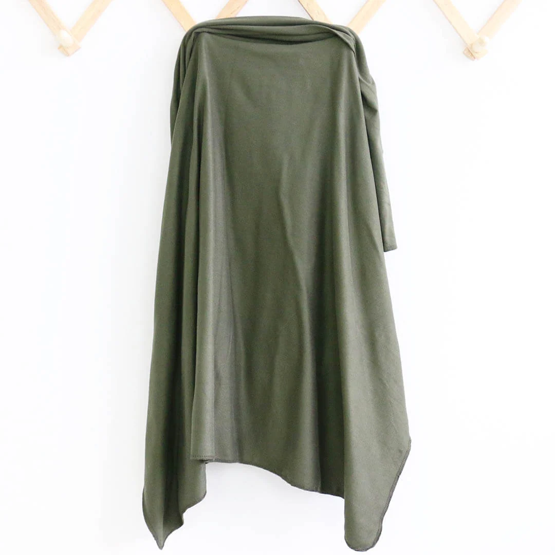 Solid Olive Green Bamboo Knit Swaddle Blanket - Image 2