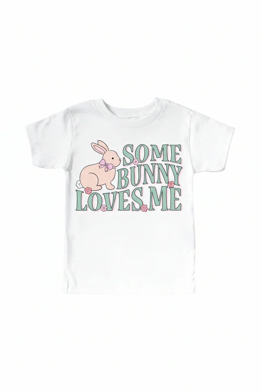 Some Bunny Loves Me Pink Graphic Bodysuit & Kids Tee | White - Image 3