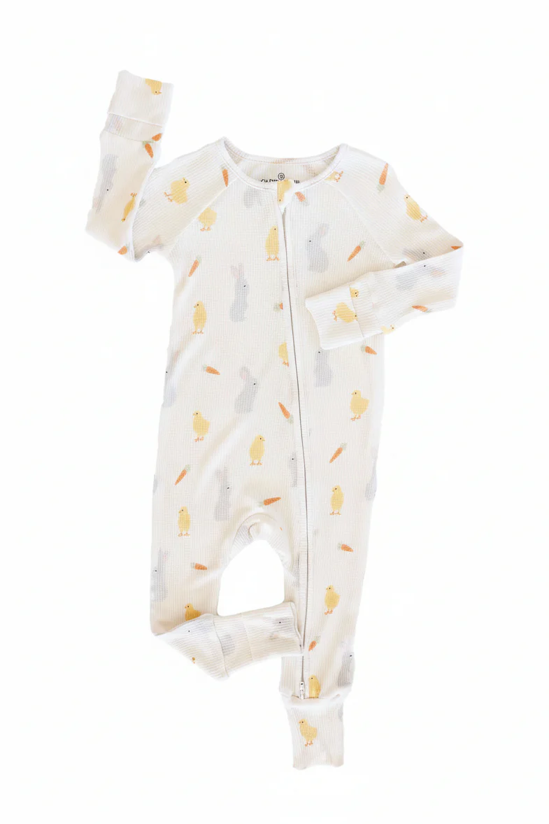 Sweet Peep Bamboo Waffle Convertible Zip Romper - Image 2