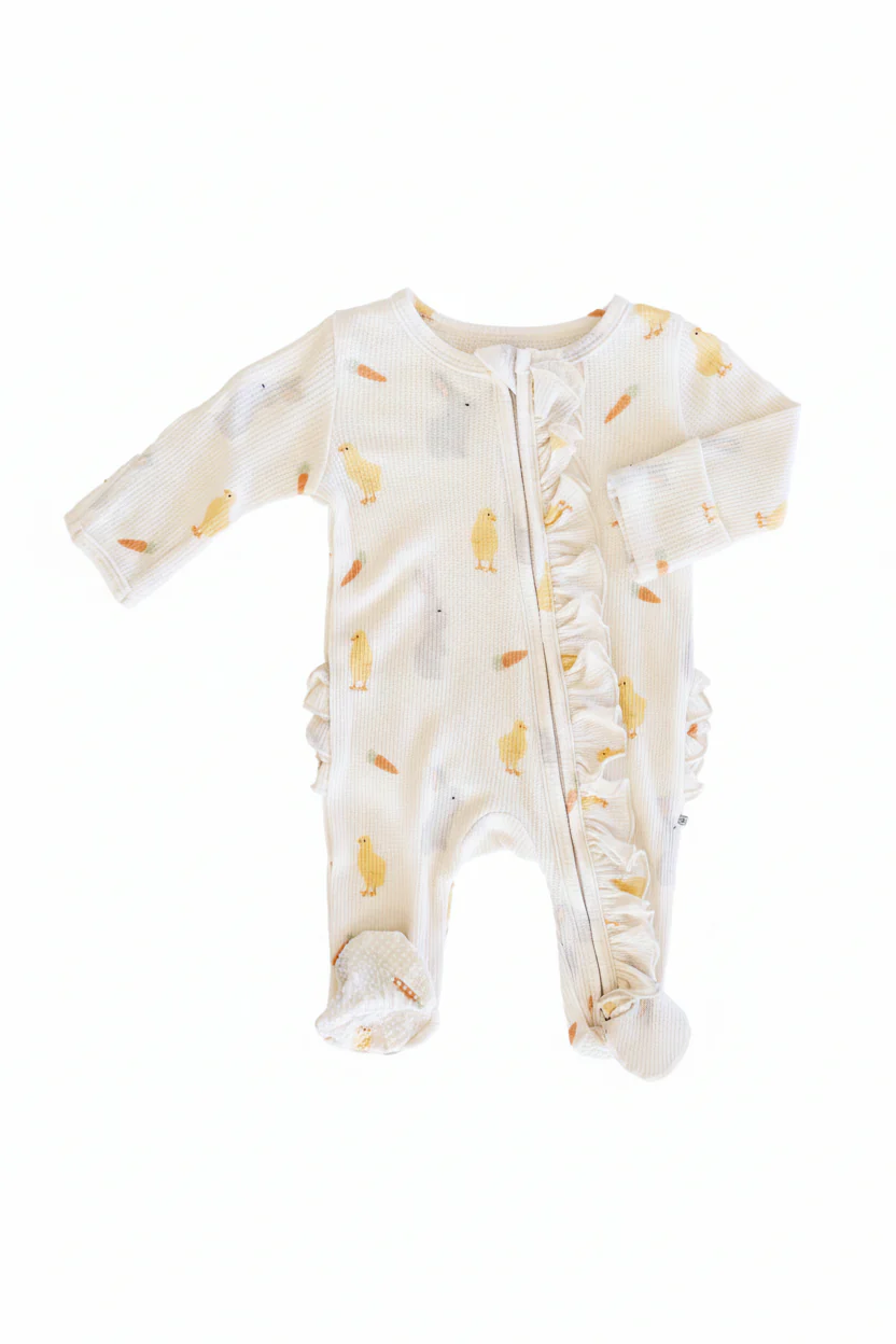Sweet Peep Bamboo Waffle Ruffle Zipper Footie - Image 16