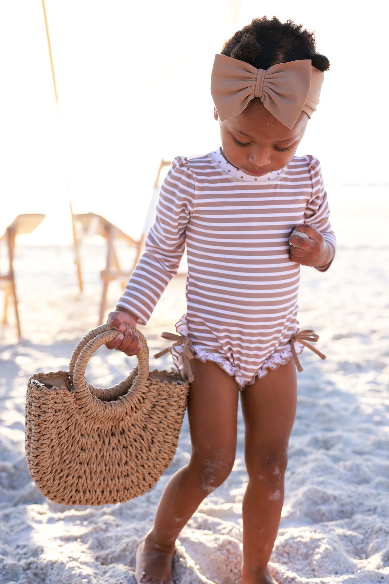 Long Sleeve Rash Guard With Ruffle Bottom | Sandy Stripes - Image 11