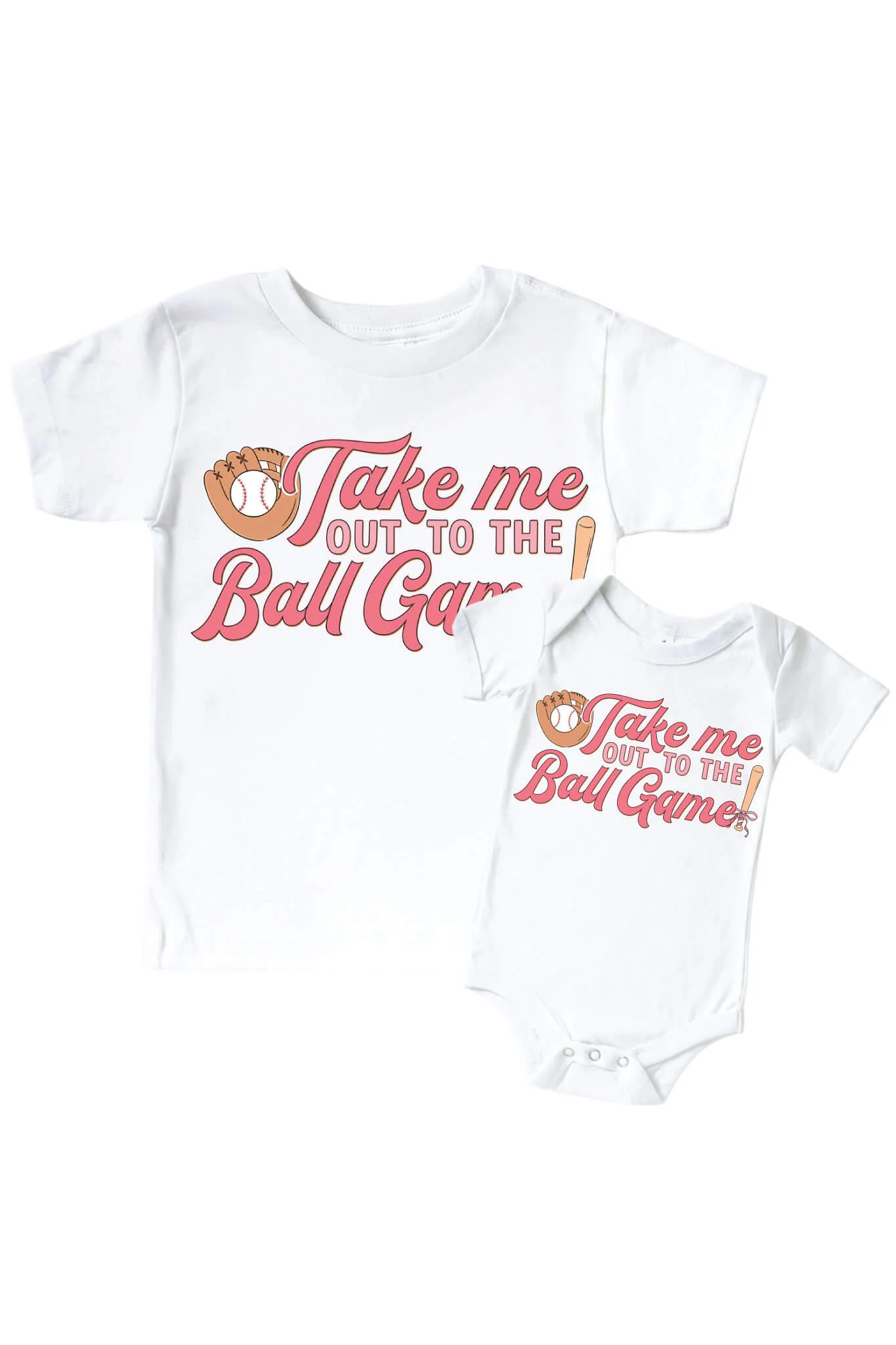 Take Me Out Pink Graphic Bodysuit & Kids Tee | White