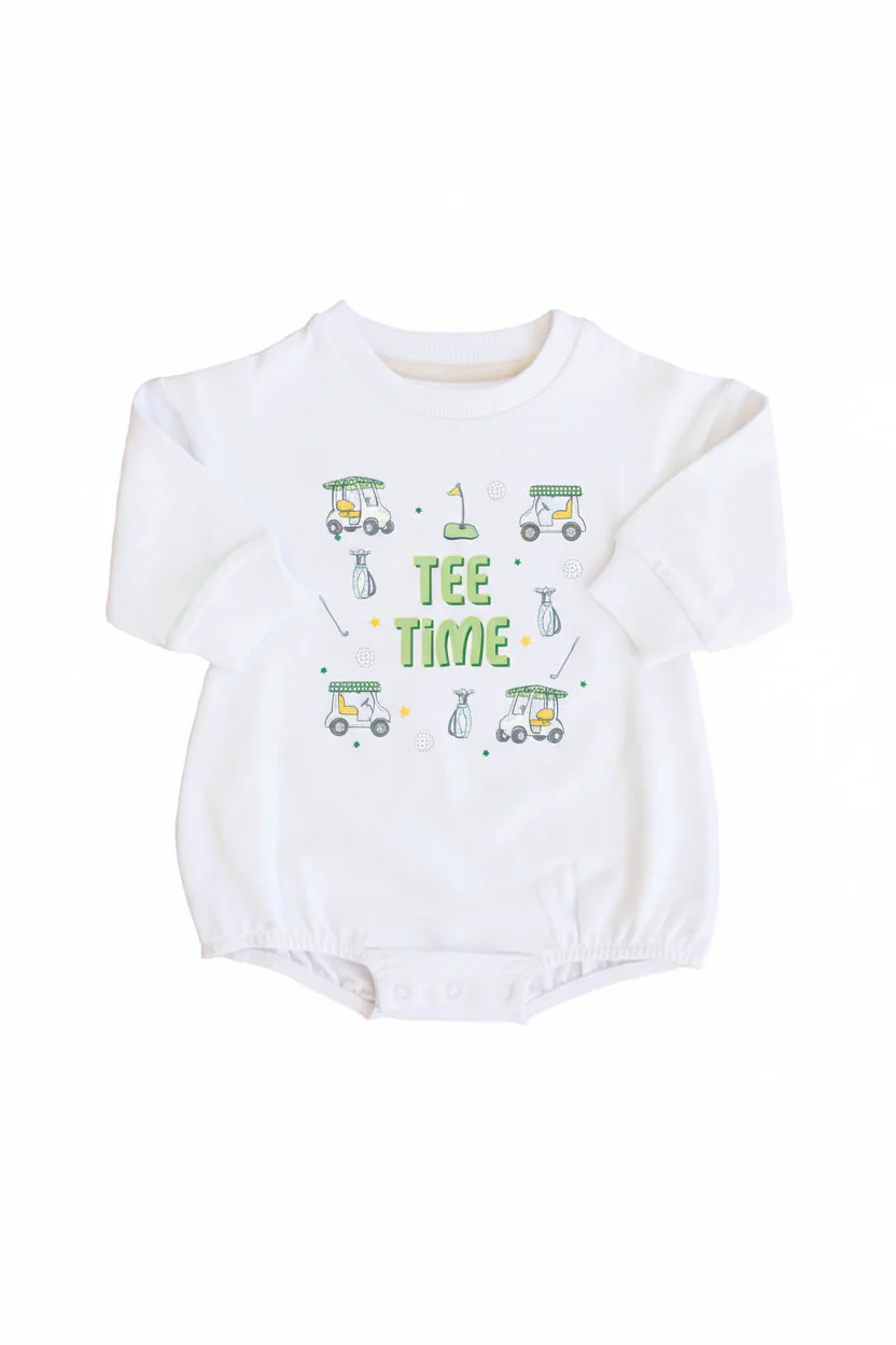 Tee Time Graphic Sweatshirt Bubble Romper | White