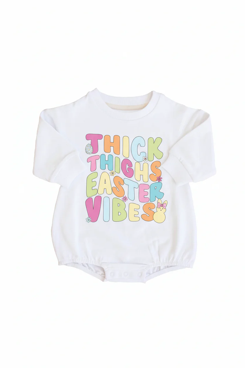 Thick Thighs Easter Vibes Sweatshirt Bubble Romper | White - Image 2