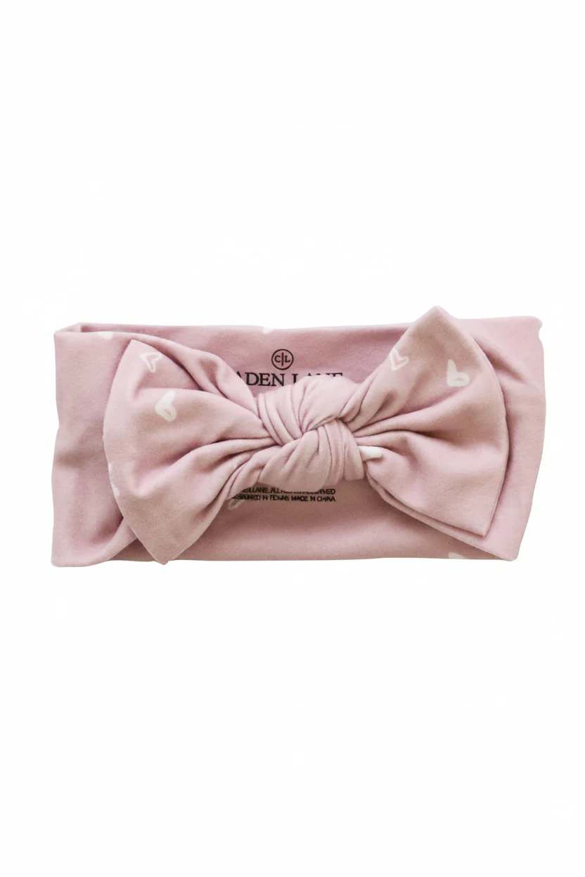 Tiny Hearts in Dusty Pink Large Bow Headwrap
