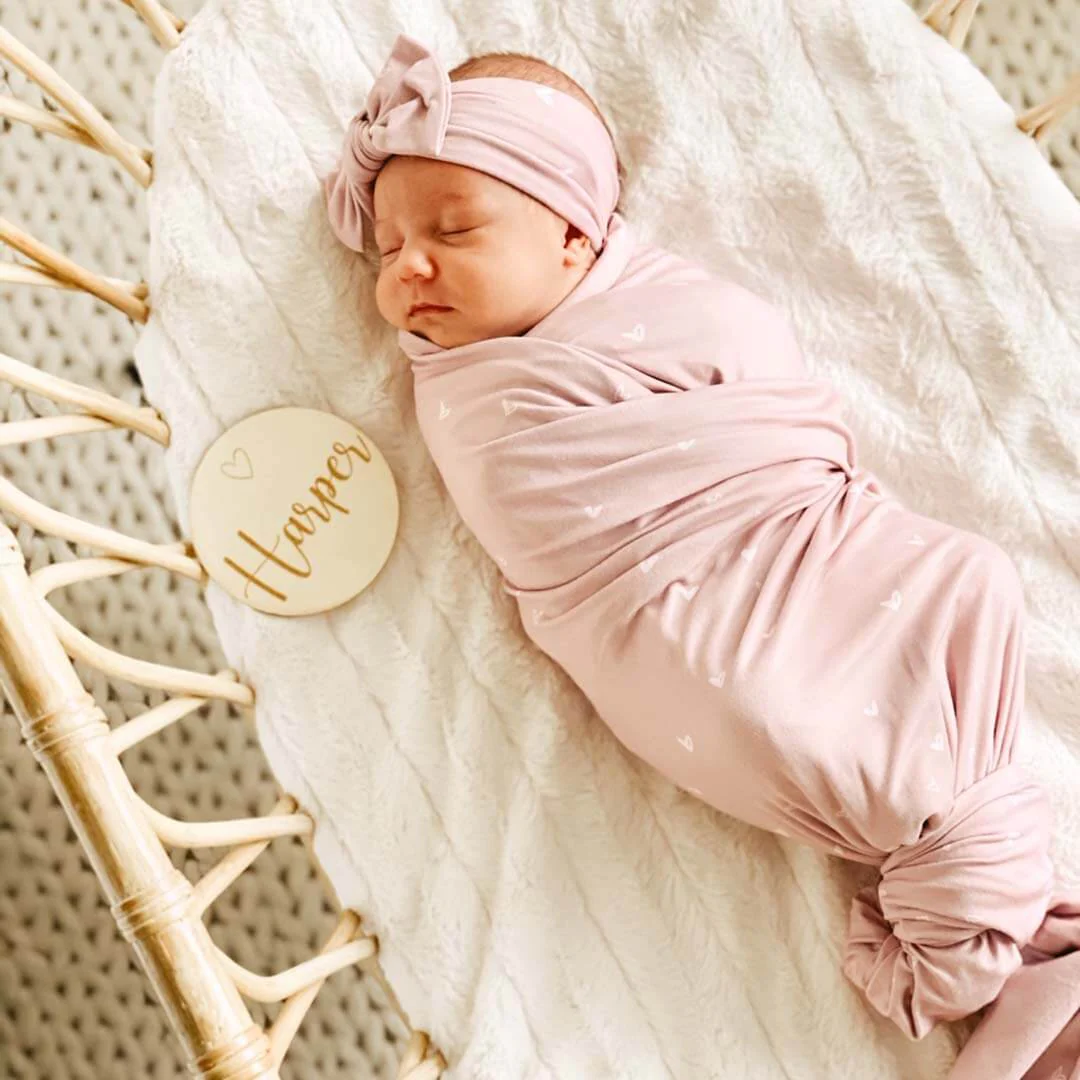 Tiny Hearts in Dusty Pink Oversized Swaddle Blanket - Image 3