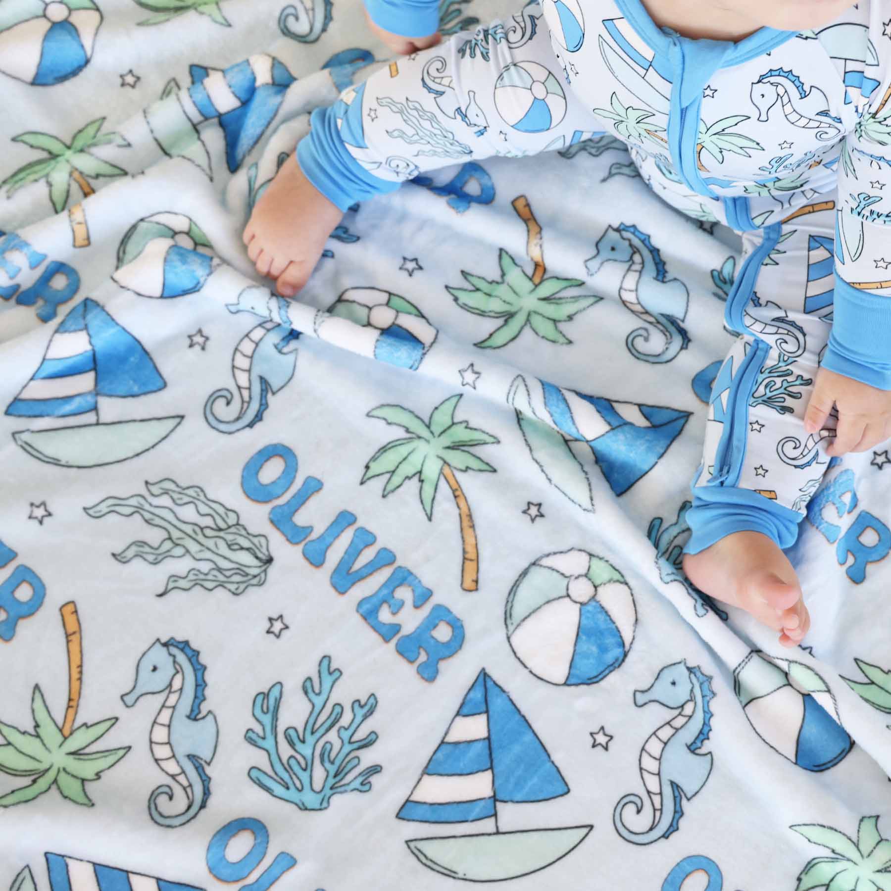 Tiny Tides Personalized Kids Blanket | Blue - Image 3