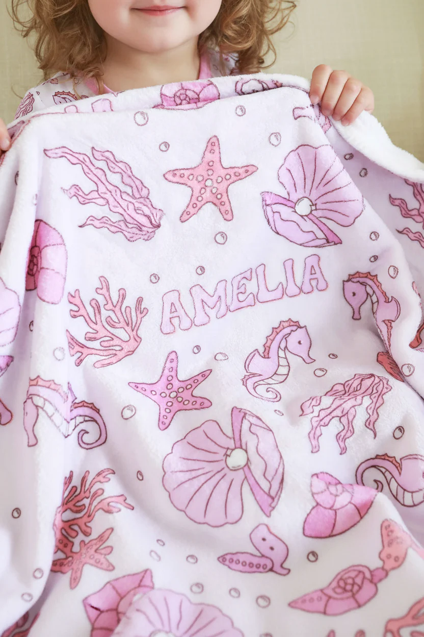 Tiny Tides Personalized Kids Blanket | Pink