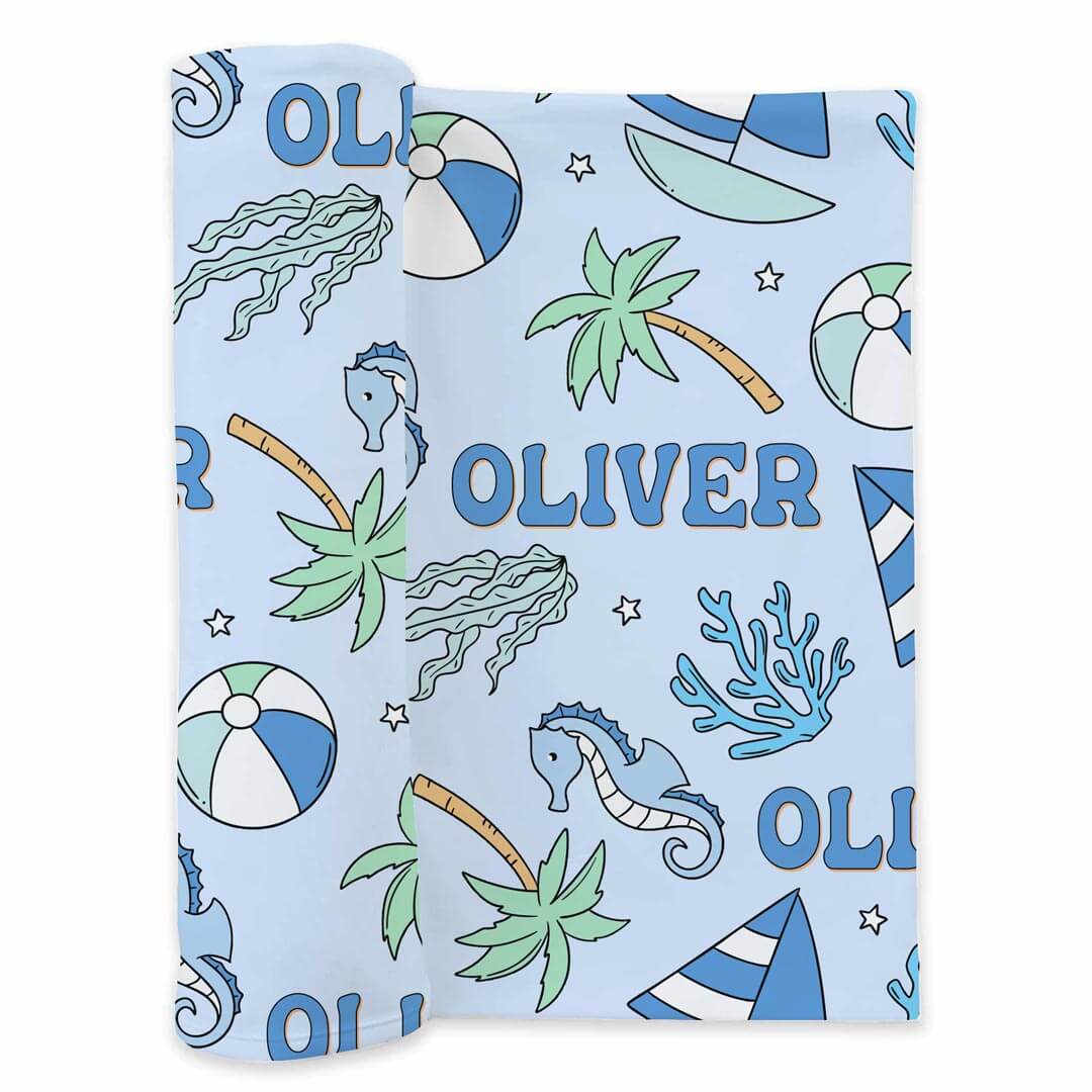 Tiny Tides Personalized Swaddle Blanket | Blue - Image 2