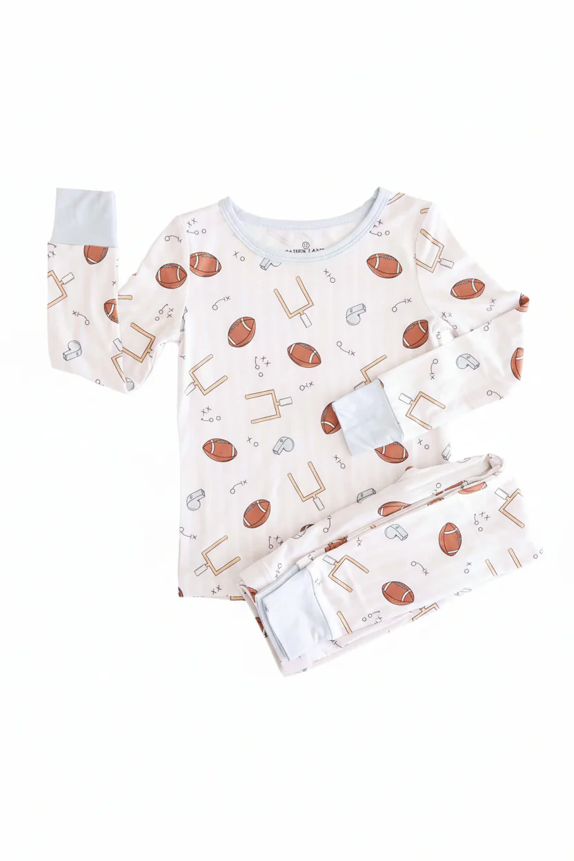 Tiny Touchdowns Two Piece Pajama Set | Neutral - Image 2