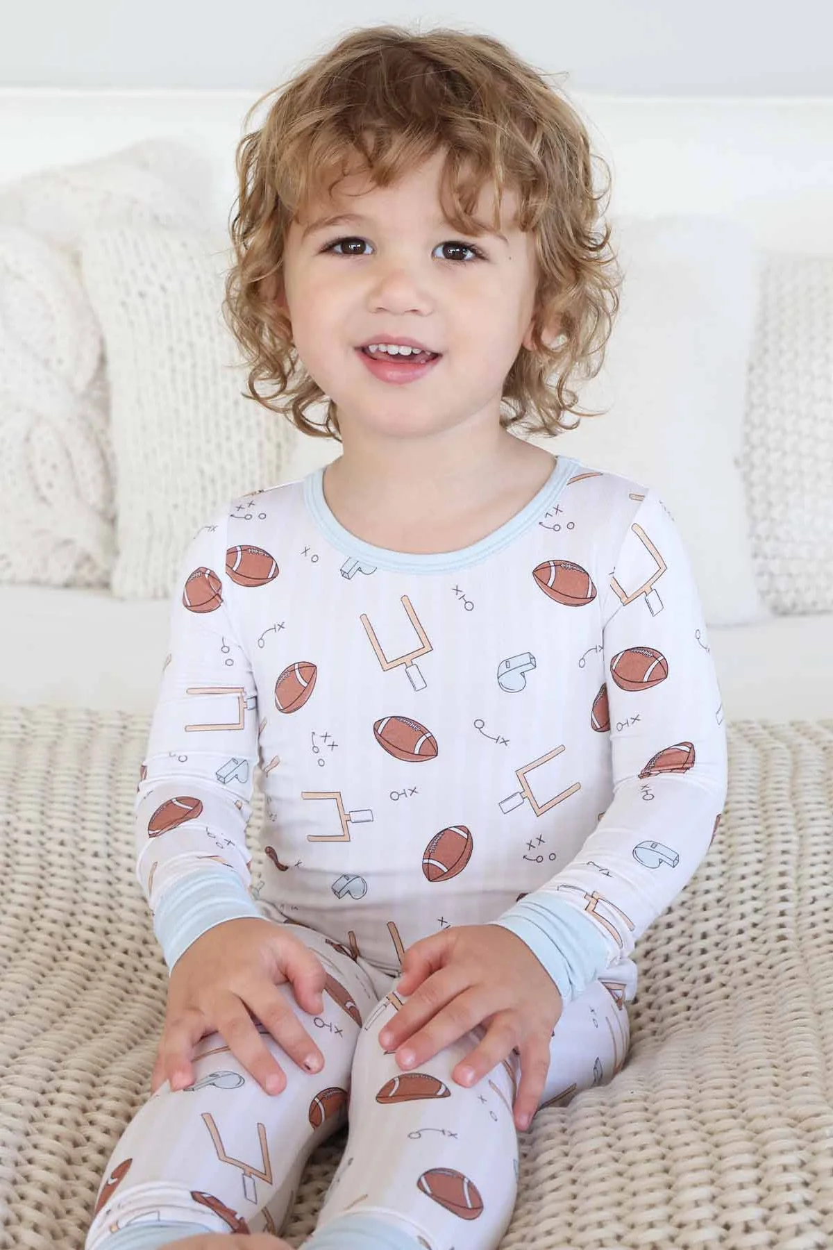 Tiny Touchdowns Two Piece Pajama Set | Neutral - Image 3