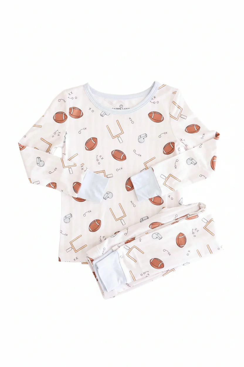 Tiny Touchdowns Two Piece Pajama Set | Neutral - Image 6