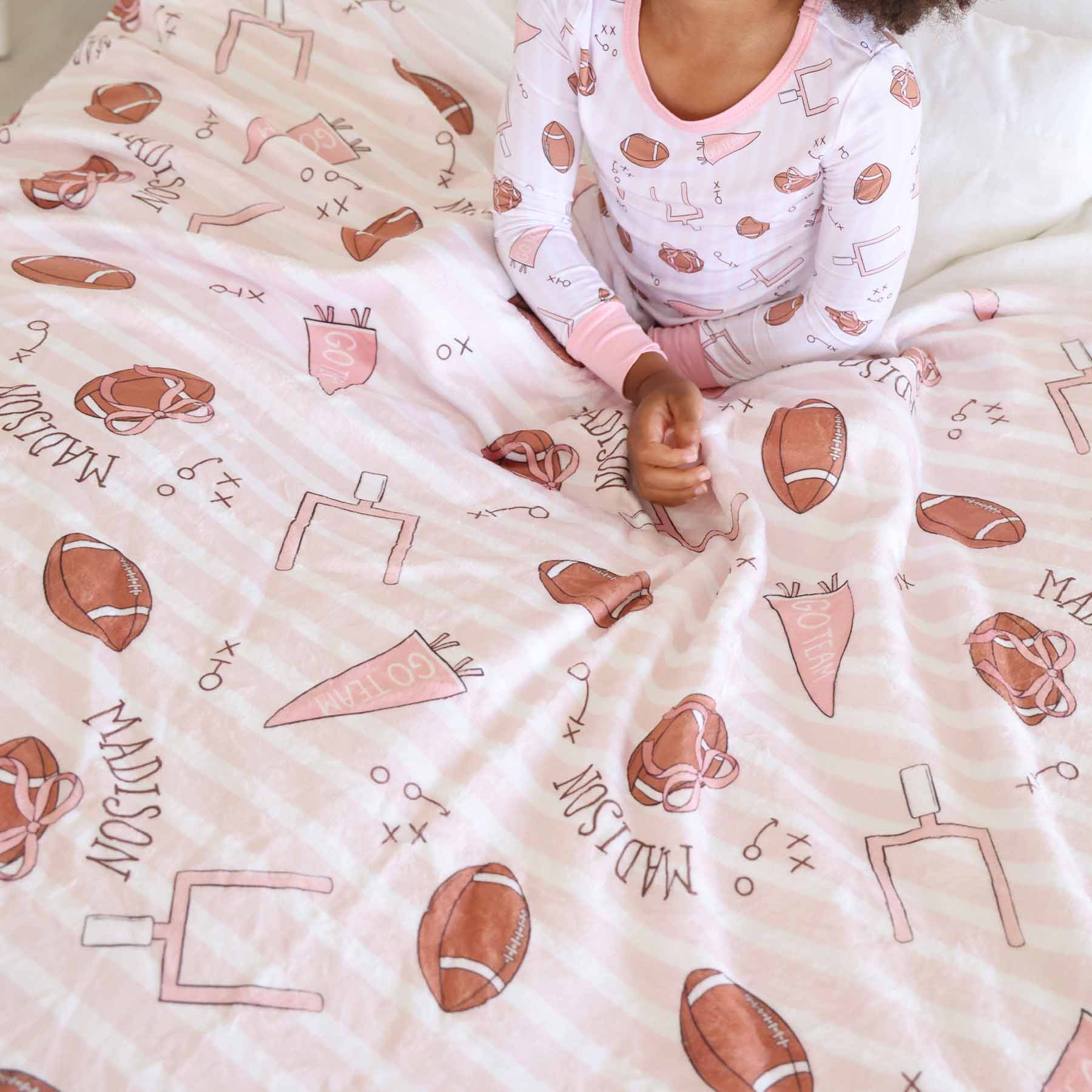 Tiny Touchdowns Personalized Kids Blanket | Pink - Image 4