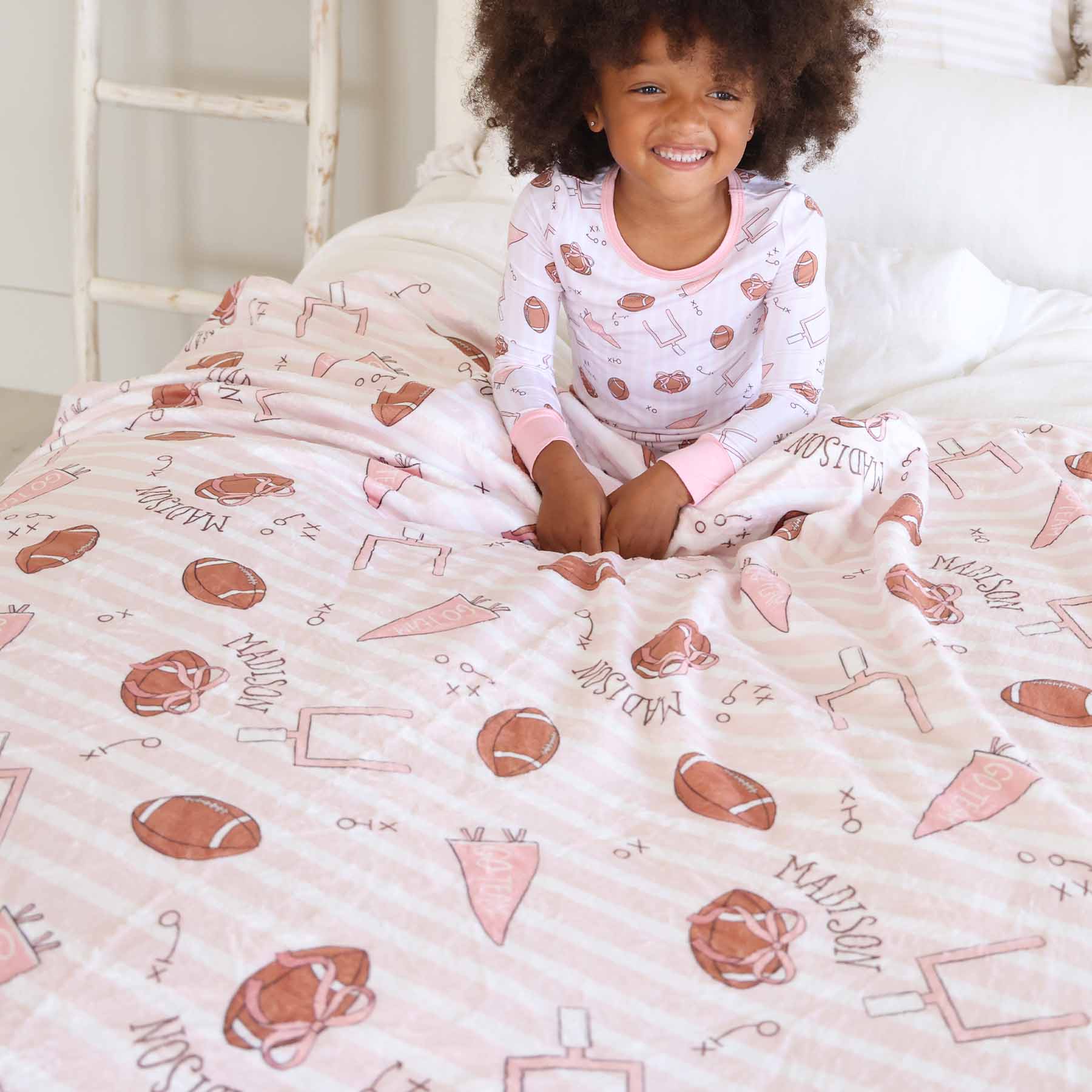 Tiny Touchdowns Personalized Kids Blanket | Pink - Image 6