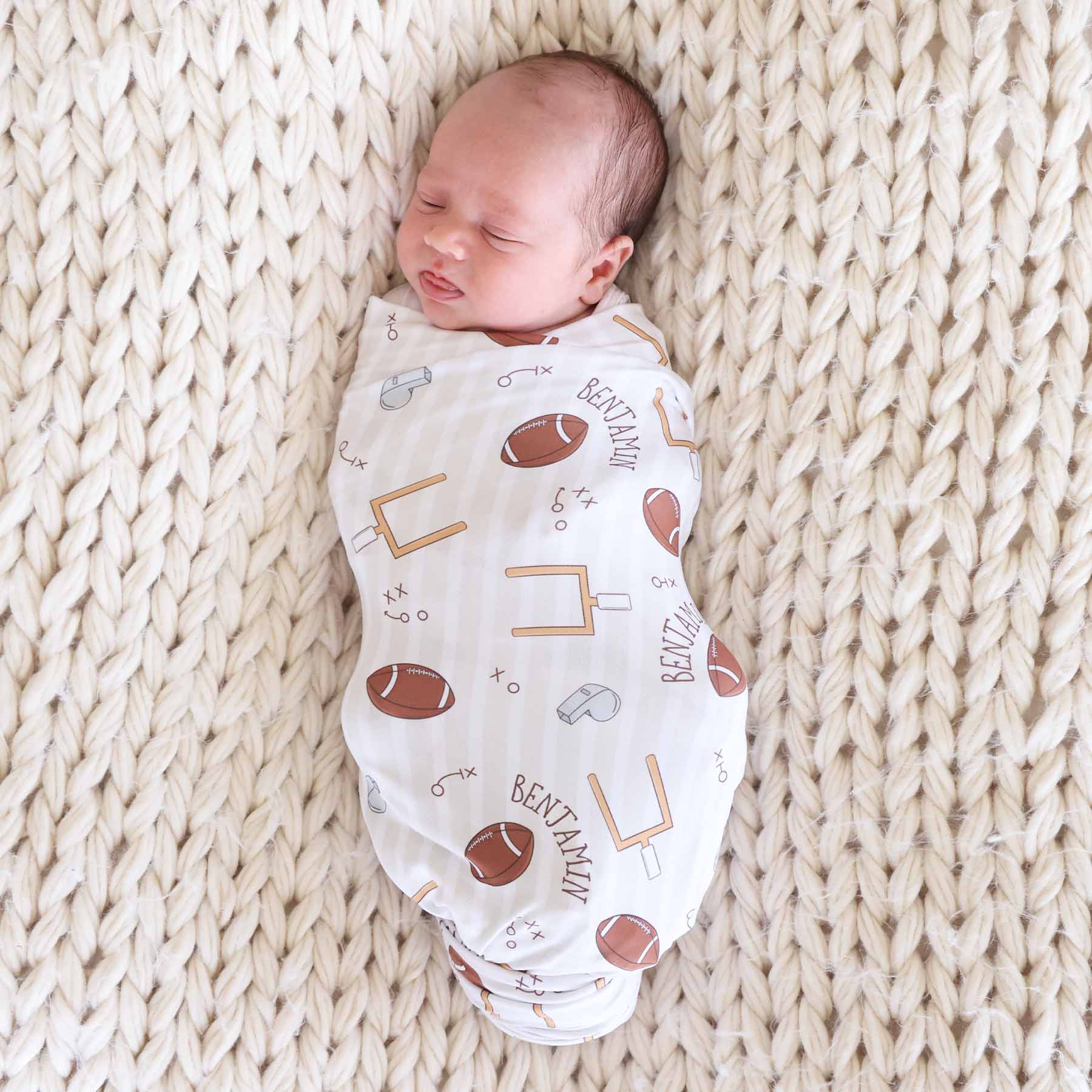 Tiny Touchdowns Personalized Swaddle Blanket | Neutral - Image 3