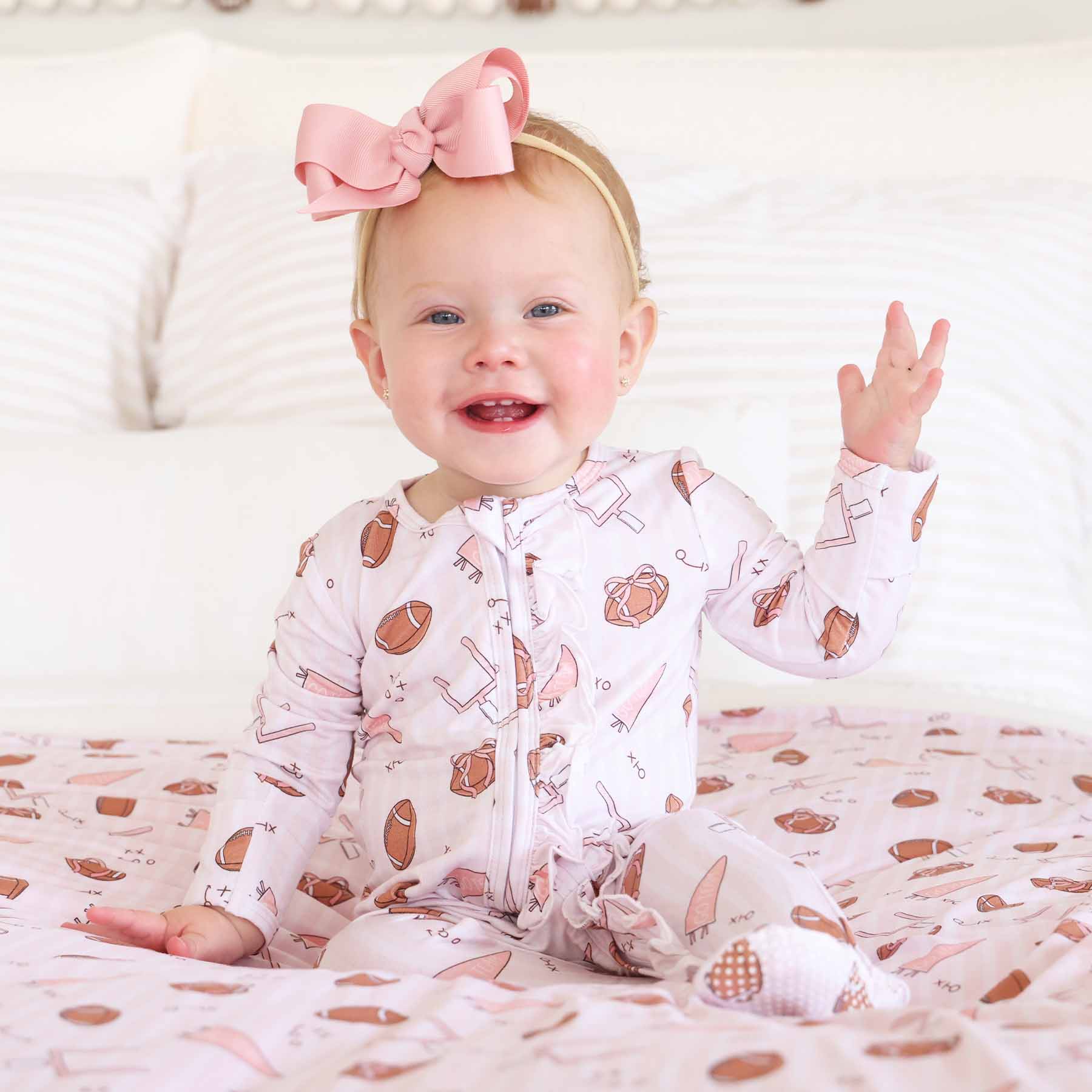 Tiny Touchdowns Ruffle Zipper Footie | Pink - Image 11
