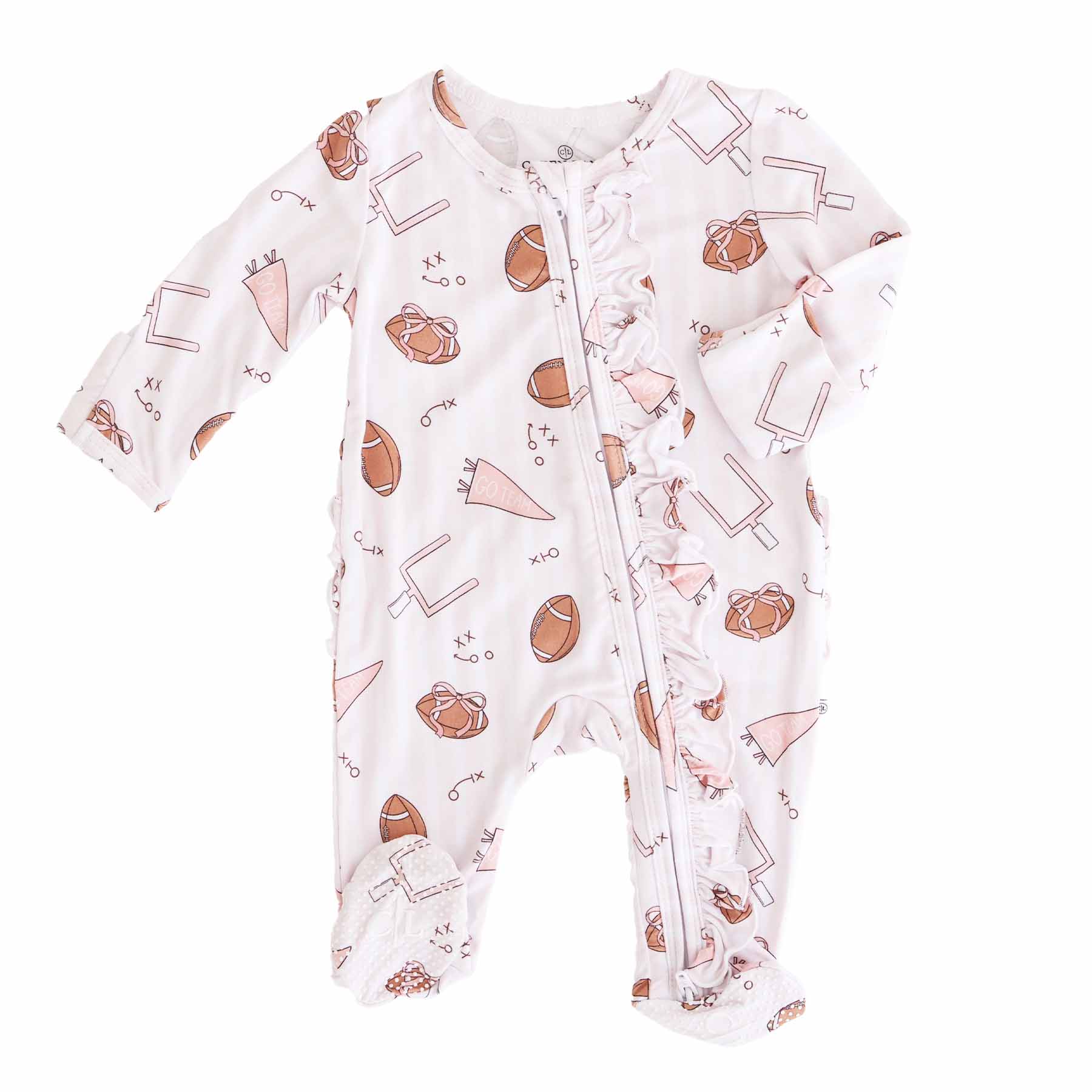 Tiny Touchdowns Ruffle Zipper Footie | Pink - Image 2