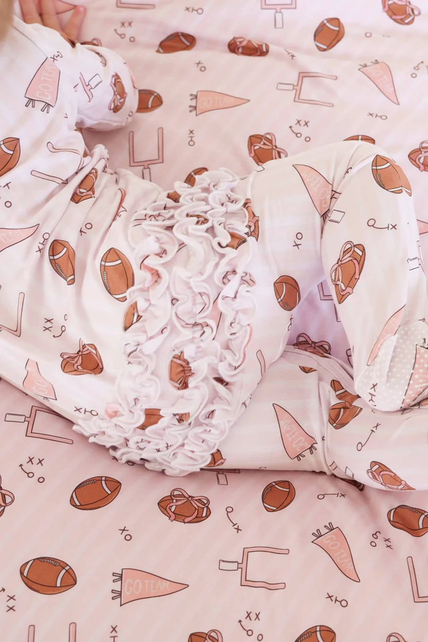 Tiny Touchdowns Ruffle Zipper Footie | Pink - Image 3