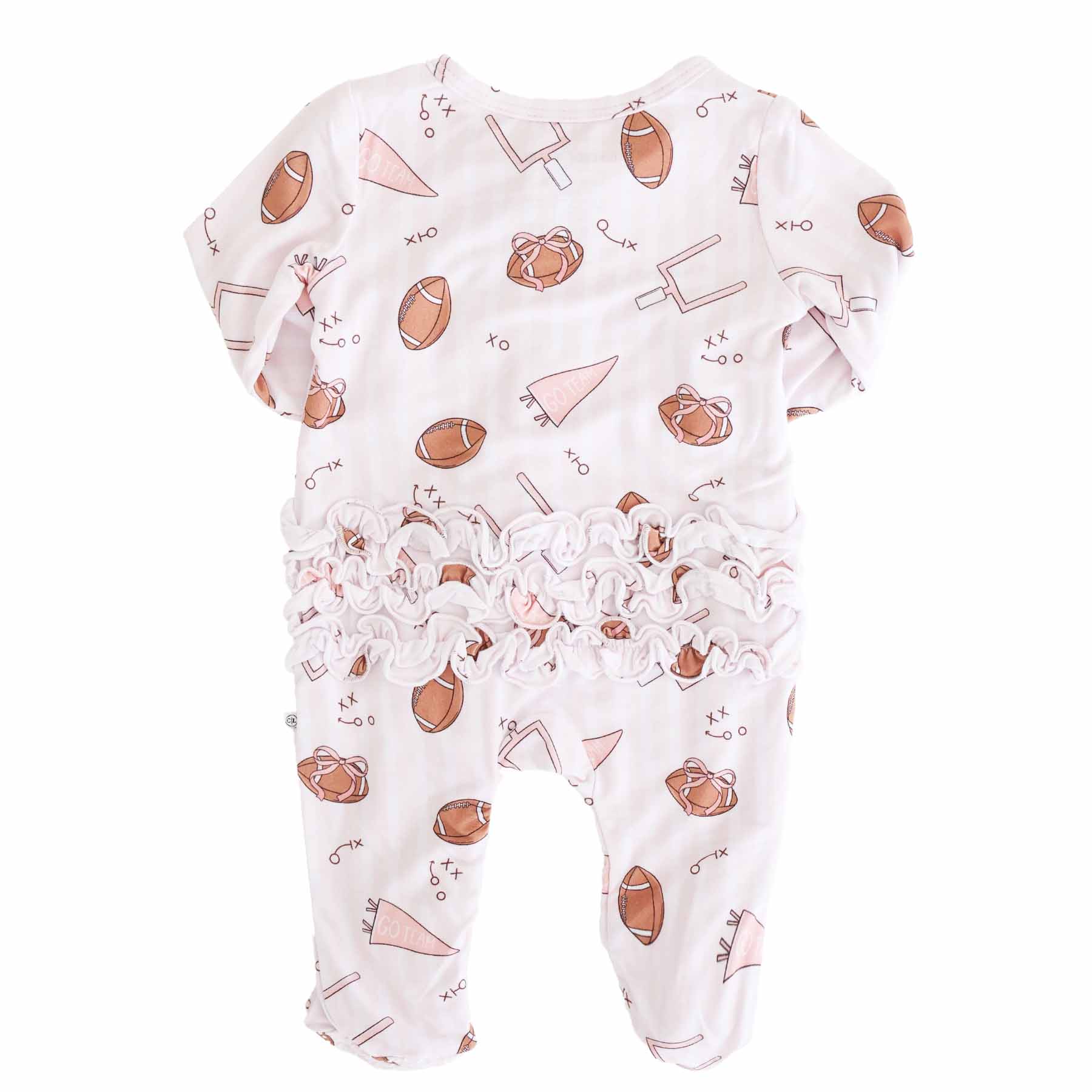 Tiny Touchdowns Ruffle Zipper Footie | Pink - Image 5