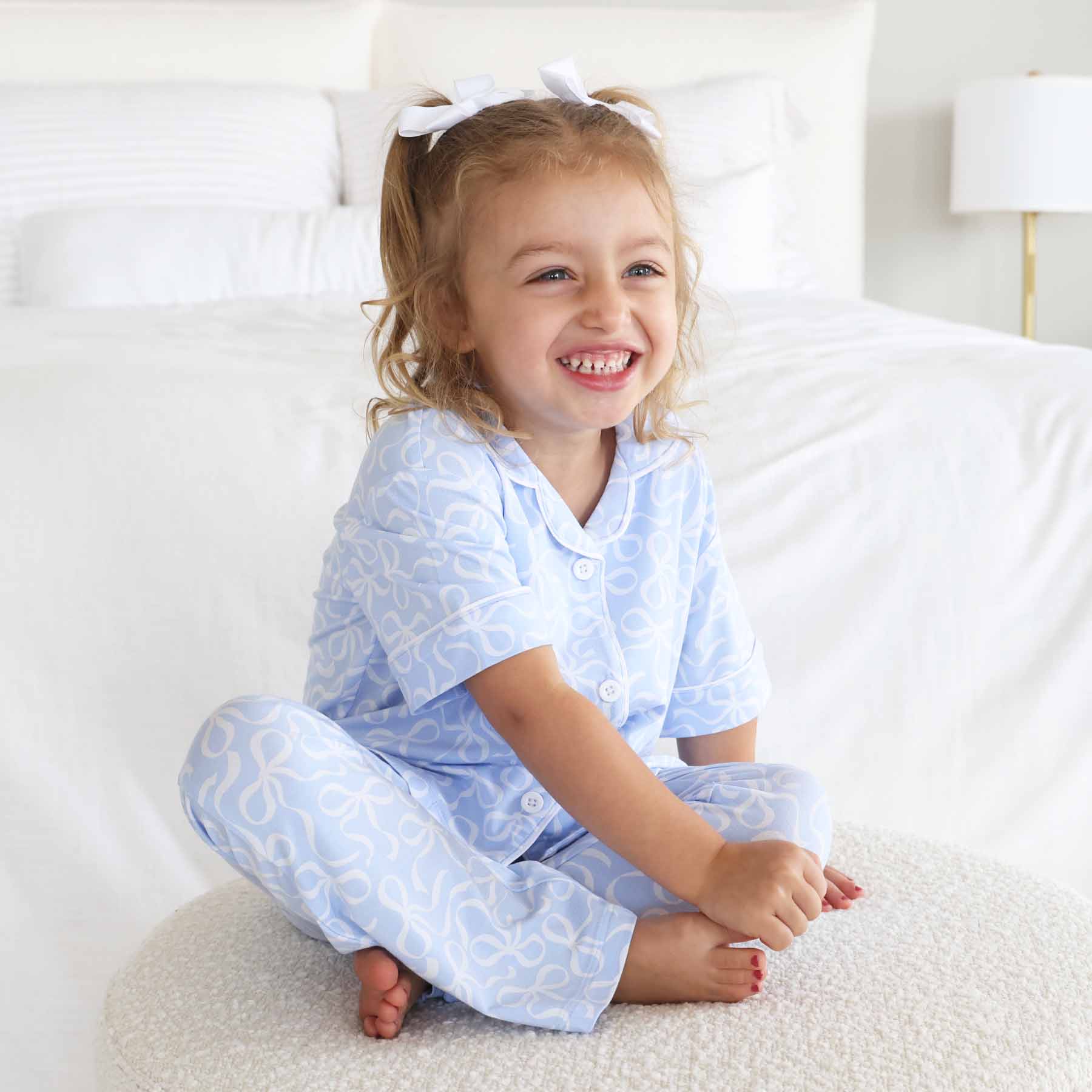 Girl's Two Piece Flare Lounge Set | Blue-tiful Bows - Image 11