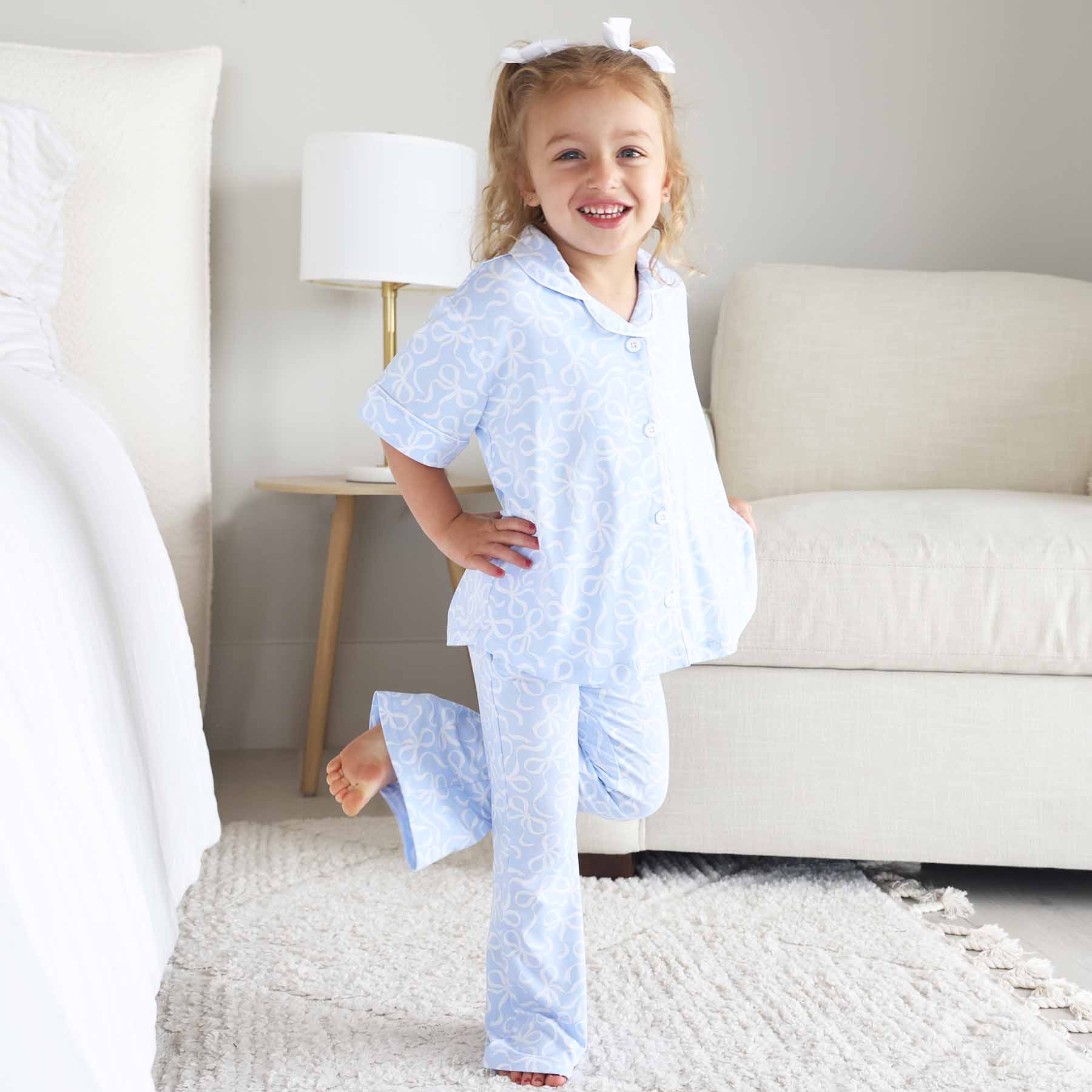 Girl's Two Piece Flare Lounge Set | Blue-tiful Bows - Image 13