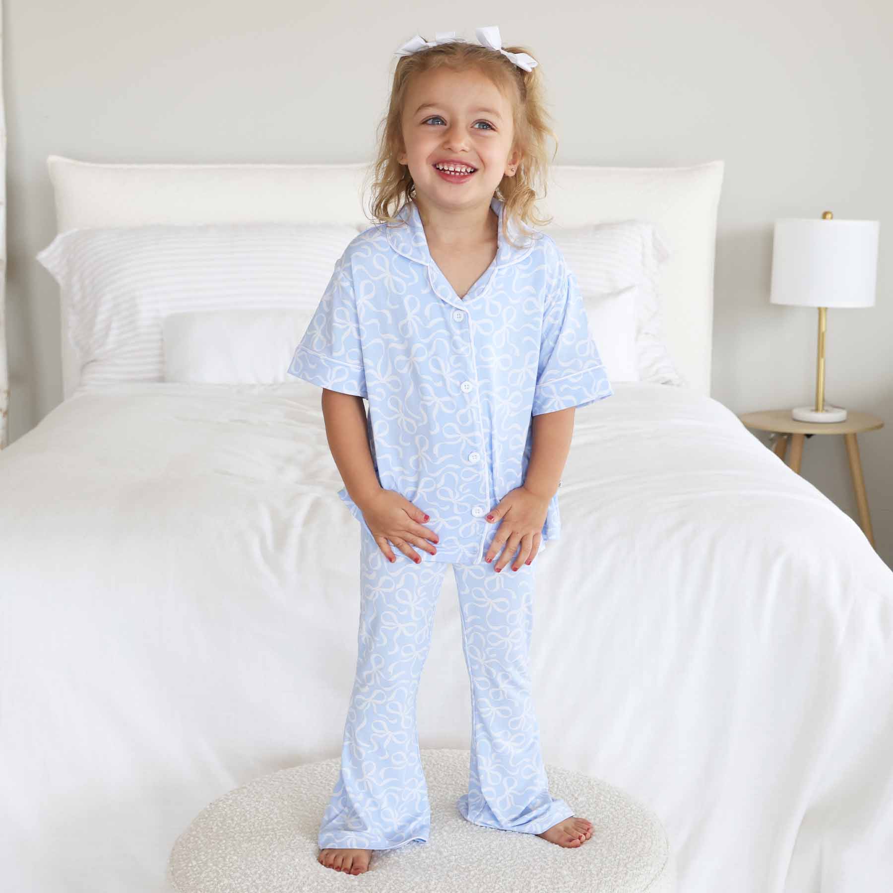 Girl's Two Piece Flare Lounge Set | Blue-tiful Bows - Image 6