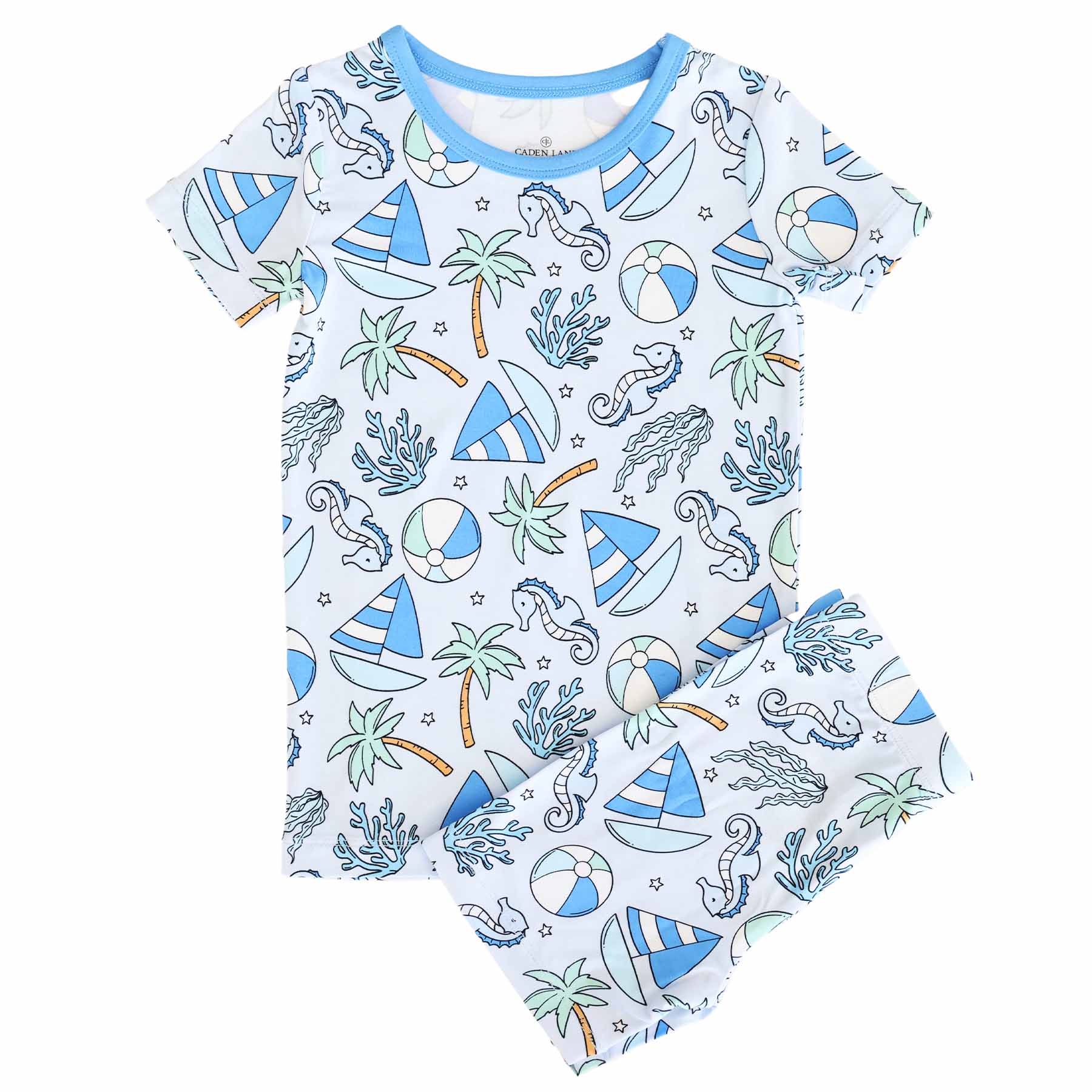 Two Piece Short Pajama Set | Tiny Tides Blue - Image 2