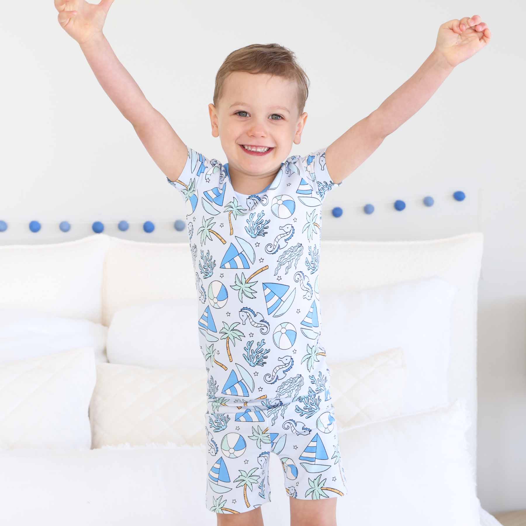 Two Piece Short Pajama Set | Tiny Tides Blue - Image 3