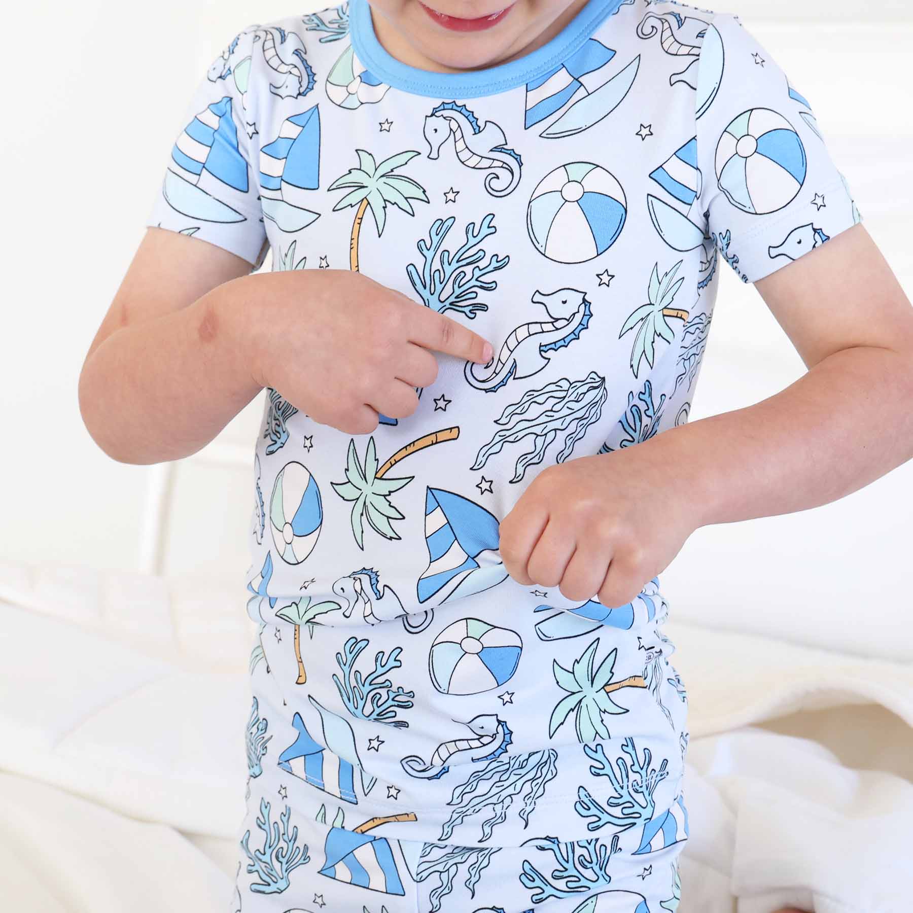 Two Piece Short Pajama Set | Tiny Tides Blue - Image 4