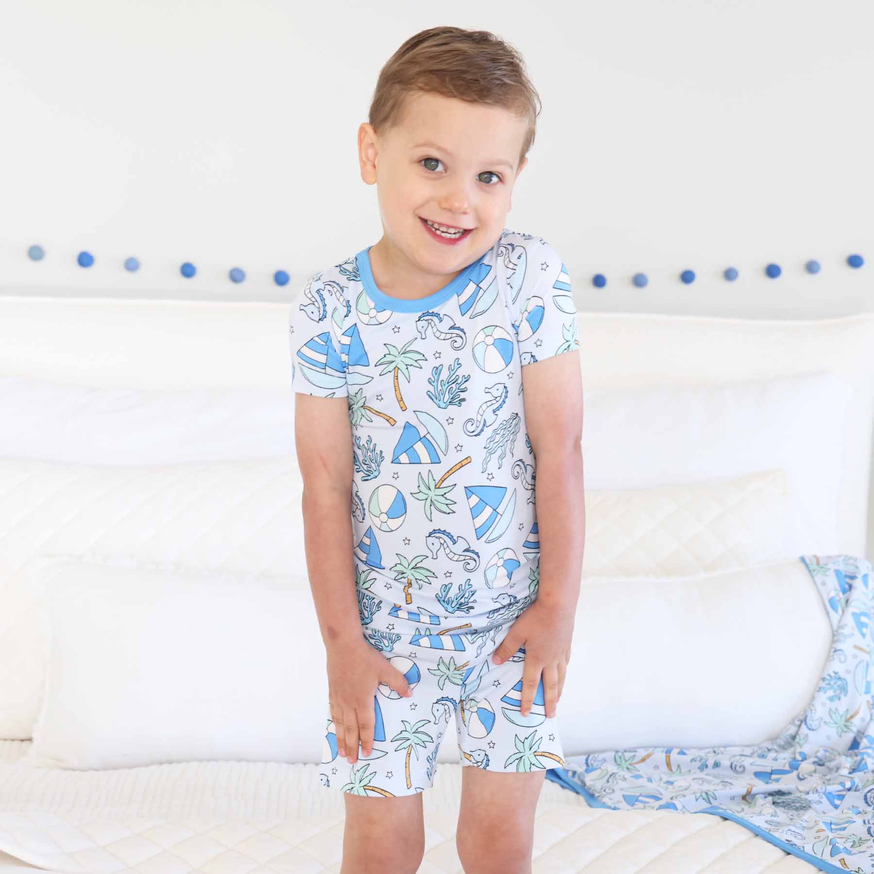 Two Piece Short Pajama Set | Tiny Tides Blue - Image 5