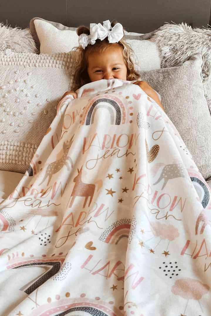 Unicorn & Rainbow Party Personalized Toddler Blanket