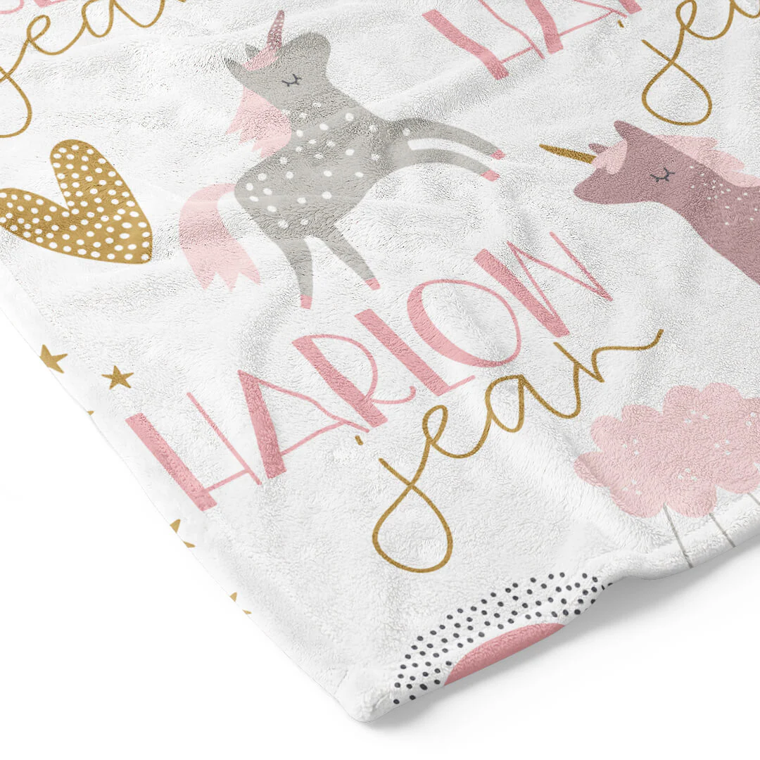 Unicorn & Rainbow Party Personalized Toddler Blanket - Image 4