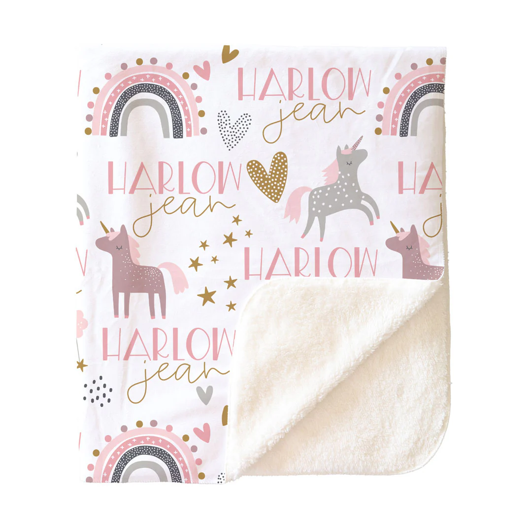 Unicorn & Rainbow Party Personalized Toddler Blanket - Image 5