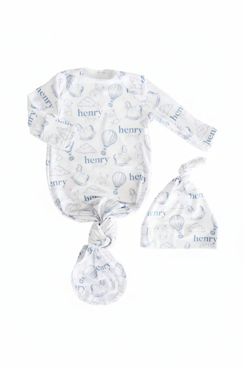 Up In The Clouds Personalized Newborn Baby Knot Gown - Image 2