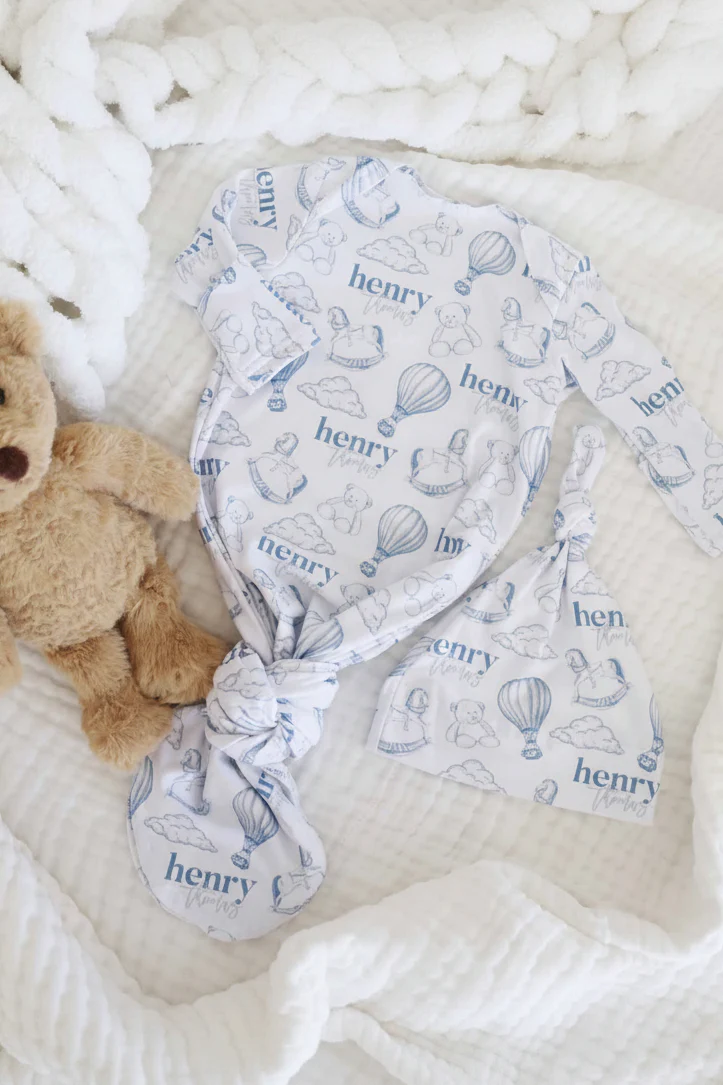 Up In The Clouds Personalized Newborn Baby Knot Gown - Image 3