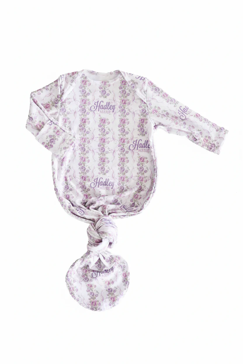 Violet Vines Personalized Newborn Baby Knot Gown - Image 5