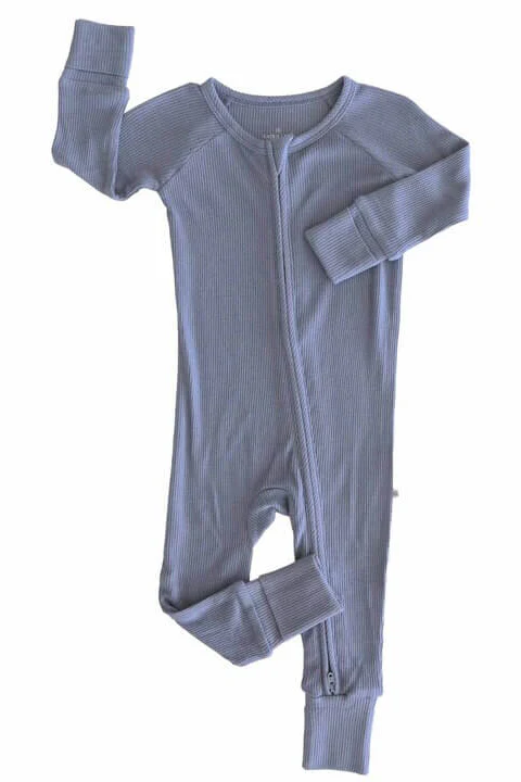 Embroidered Bamboo Waffle Convertible Zip Romper | Lake - Image 7