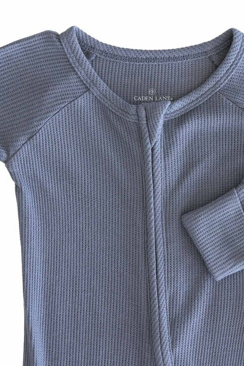 Embroidered Bamboo Waffle Convertible Zip Romper | Lake - Image 8