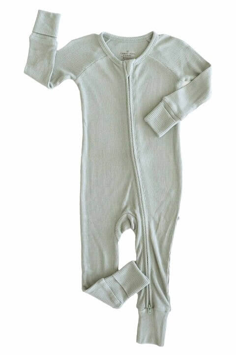 Embroidered Bamboo Waffle Convertible Zip Romper | Seagrass - Image 6