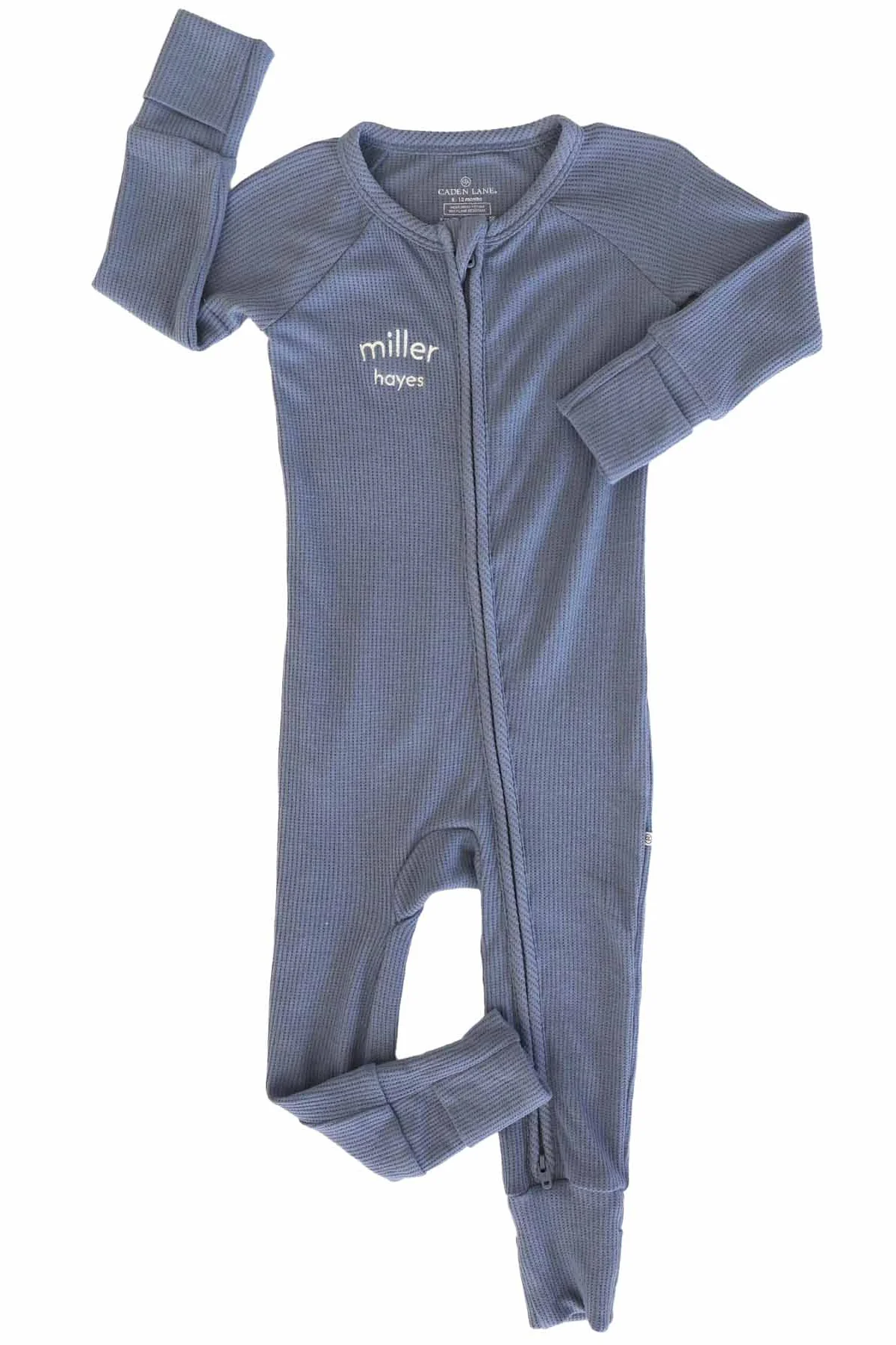 Embroidered Bamboo Waffle Convertible Zip Rompers | Mountain Haze - Image 3